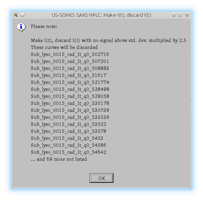 SOMO HPLC-SAXS discard I(t) files warning