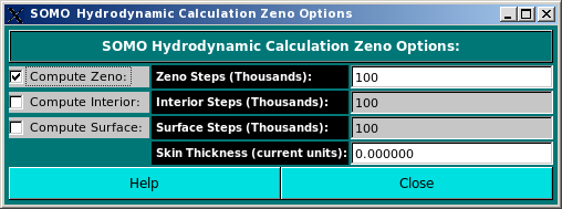 SOMO Zeno Hydrodynamic Options Screen
