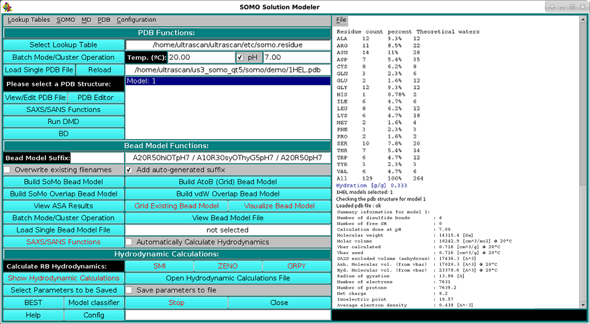 Cont. Main SOMO Screen after loading PDB