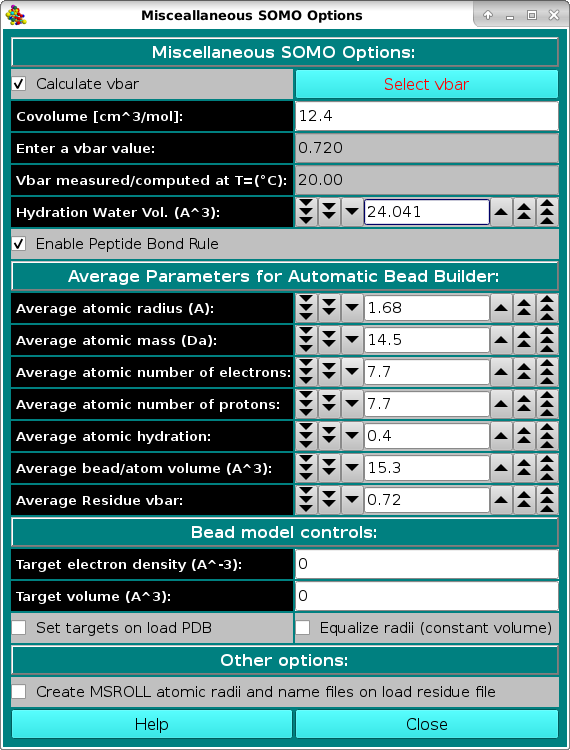 SOMO Miscellaneous Options Screen